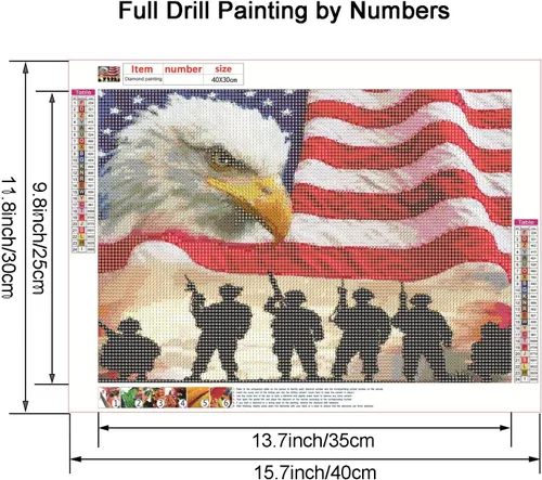Vista 2 de Maripabon Kits de pintura 5D por números, bandera nacional, águila, militar, diamante completo, kit de arte de diamantes redondos, arte patriótico