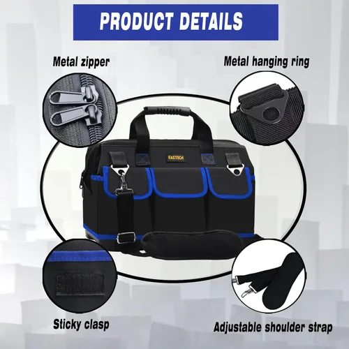 Vista 3 de FASTECH Bolsa de herramientas de 22 pulgadas, kit de herramientas de boca ancha impermeable, organizador de bolsa de herramientas resistente