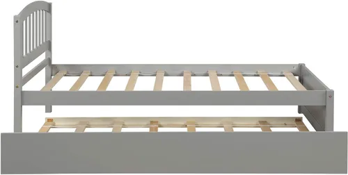 Vista 5 de SOFTSEA Base de cama de plataforma individual con nido y cabecero, cama de plataforma de madera con nido y cabecero, marco de cama nido extraíble