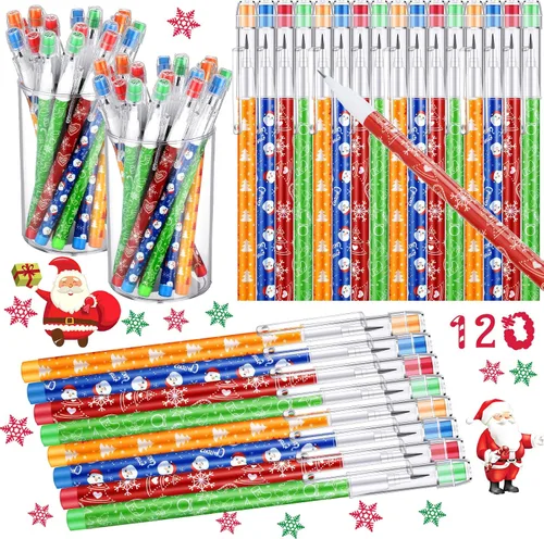 Vista 9 de Teling Lápices apilables de Navidad a granel con borrador, lápiz translúcido, multipunto, apilable, lápiz de empuje, divertido, Navidad, invierno