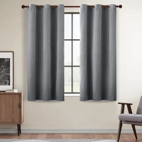 Vista 32 de DONREN Cortinas opacas completas para dormitorio, aislamiento térmico y reducción de ruido, cortinas de lino con ojales para sala de estar y Negro