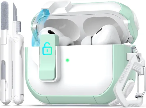 Vista 10 de Funda para AirPods de 4ª Generación, Diseño Transparente con Tapa Emergente Automática, Incluye Herramienta de Limpieza, Duradera y Resistente a