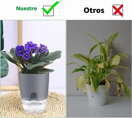 Vista 6 de ShineMe Macetas de Riego Automático, Macetas de 4.1 Pulgadas de Riego Automático para Plantas de Interior, Juego de 6 Macetas de Plástico para Gris