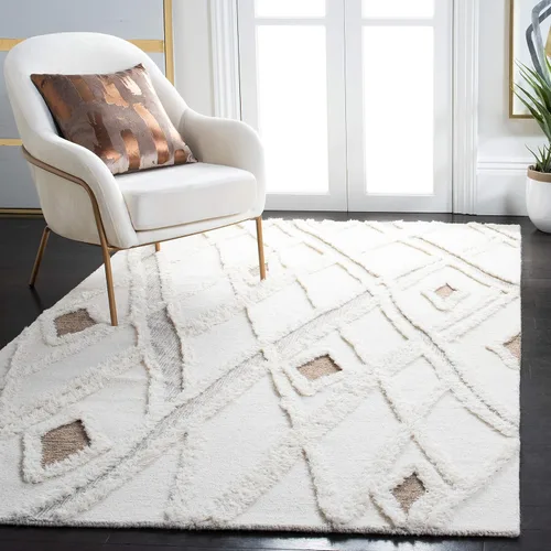Vista 9 de SAFAVIEH Casablanca Collection - Alfombra decorativa de 2 x 3 pies, color marfil y marrón, lana marroquí hecha a mano, ideal para zonas de alto