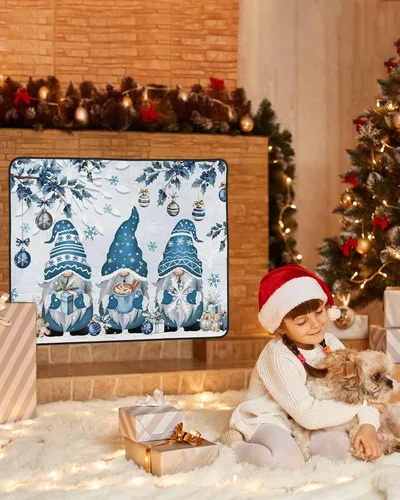 Vista 60 de Cubierta magnética azul para chimenea, detiene la pérdida de calor, pantalla de chimenea para interiores, bolas de gnomos de Navidad, árbol de copo