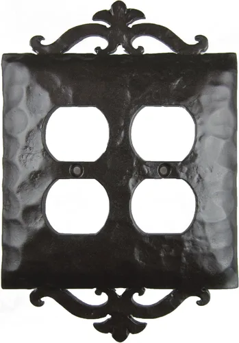 Vista 3 de Cubierta de placa de interruptor doble dúplex de hierro forjado español (negro)