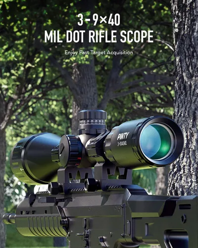 Vista 3 de Pinty Rifle Scope AO Red Green Blue Illuminated Mil Dot with Flip-Open Covers, Sunshade Tube