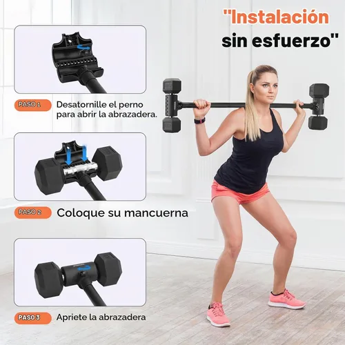 Vista 3 de Convertidor de mancuerna a barra, transforma mancuernas a barra de pesas, convertidor de mancuernas a barra para el gimnasio en casa, ajustable