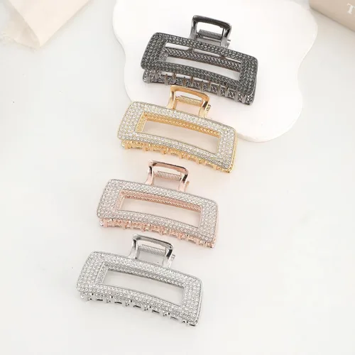 Vista 6 de WORTL Pinzas grandes de metal cuadradas de 3.5 pulgadas, paquete de 4 abrazaderas de pelo de diamantes de imitación para mujeres y más delgadas