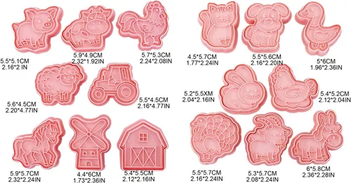 Vista 3 de Juego de sellos de galletas de animales de granja de dibujos animados, juego de sellos de galletas de fondant, cortadores de galletas de pastelería