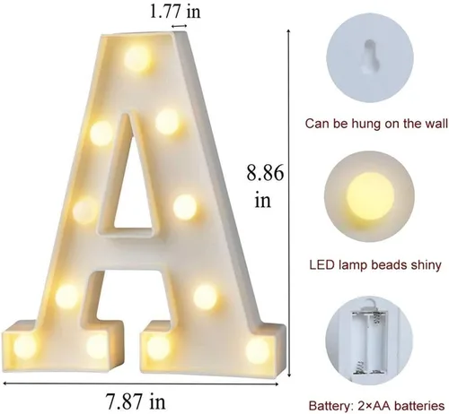 Vista 2 de MUMUXI Letras iluminadas de marquesina que funcionan con pilas, luces LED del alfabeto, para fiestas, bodas, cumpleaños, Navidad, decoración