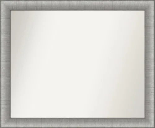 Vista 77 de Amanti Art Espejo de baño plateado para sobre el fregadero, 28 x 37 pulgadas, elegante espejo rectangular de peltre cepillado, marco de madera