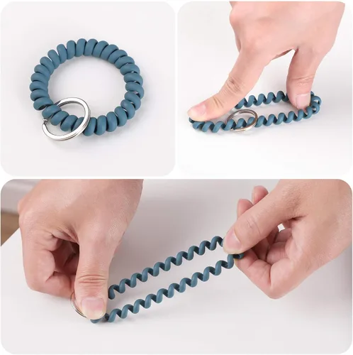 Vista 3 de 6 Pcs Stretchable Wristband Wrist Keychain Wristlet Spring Flexible Spiral Wrist Bracelet Holder Key Ring