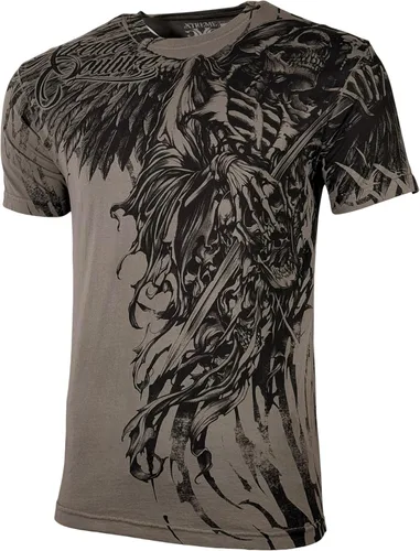 Vista 4 de Xtreme Couture by Affliction Camiseta para hombre, diseño gráfico Carbón (empuñando la muerte)