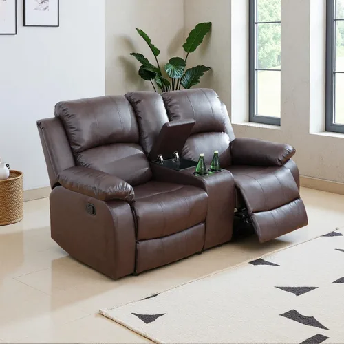 Vista 38 de Sofá reclinable manual, sofá reclinable de lujo de 3 plazas, sofá reclinable con portavasos y mesa de café, sofá de cuero sintético para sala