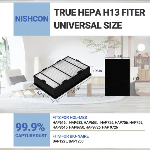 Vista 9 de HAPF600 - Filtros HEPA de repuesto para filtro purificador de aire Holmes B, HAP615, HAP625, HAP650, HAP8650, reemplaza la pieza # HAPF600D