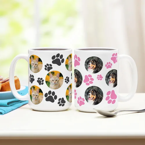 Vista 2 de Let's Make Memories Taza de fotos personalizada, estampado de huellas de mascotas, para padres de perros y gatos, Honor Furry Friends, taza de café