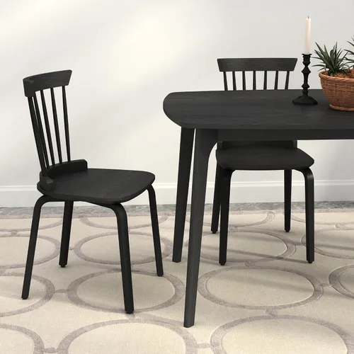 Vista 2 de Dining Chairs Set of 2, Farmhouse Wooden Spindle Back Kitchen Chairs, Windsor Dining Chairs for Kitchen and Dining Room, Solid Wood Slat Back Black