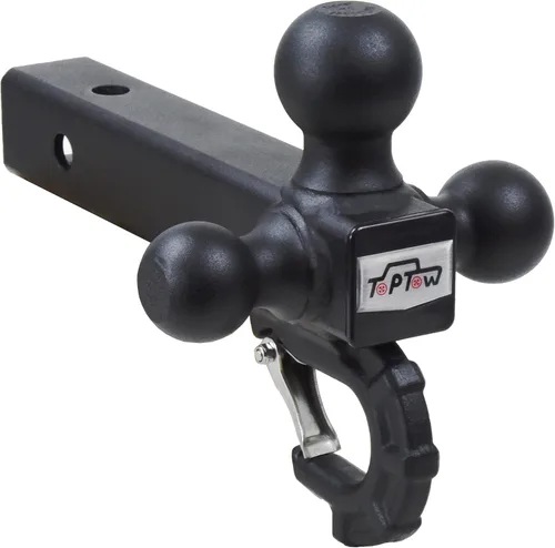 Vista 6 de TOPTOW Enganche de remolque de tres bolas con bolas de enganche y gancho de arrastre Beast color negro mate, se adapta a receptor de 2 pulgadas