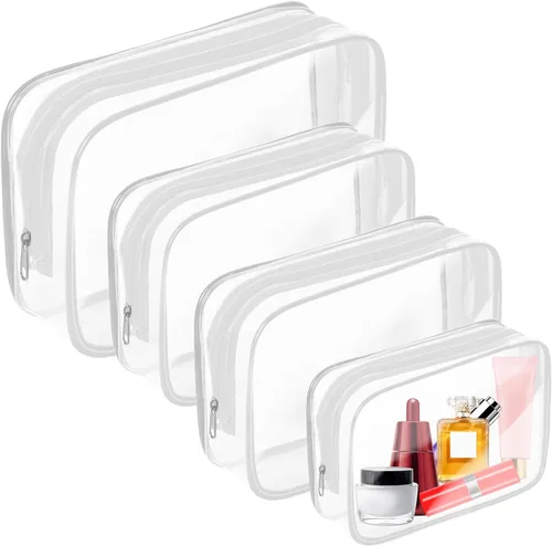 Vista 11 de Bolsa de maquillaje transparente AURUZA, bolsas de aseo portátiles para viajes con cremallera, bolsas organizadoras transparentes aprobadas por