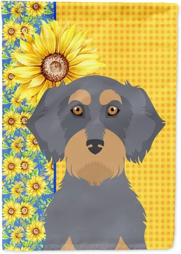 Vista 163 de Caroline's Treasures WDK5313GF Bandera de jardín con diseño de girasoles de verano, color negro y tostado, Airedale Terrier para buzón, bandera