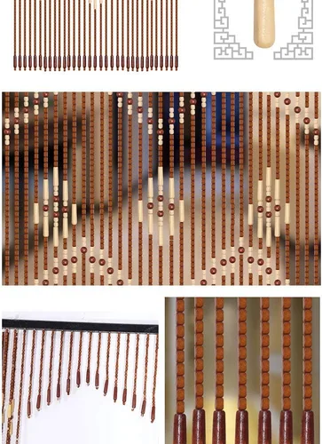 Vista 3 de 32 hebras de madera natural con cuentas de madera para colgar, divisor decorativo hecho a mano, bohemio, de madera con cuentas, 35.4 x 68.9 pulgadas