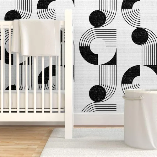 Vista 6 de Spoonflower Black and White Mod Peel and Stick Removable Wallpaper Roll 24" x 144" Woven Look Graphic Bauhaus Monochrome Self-adhesive