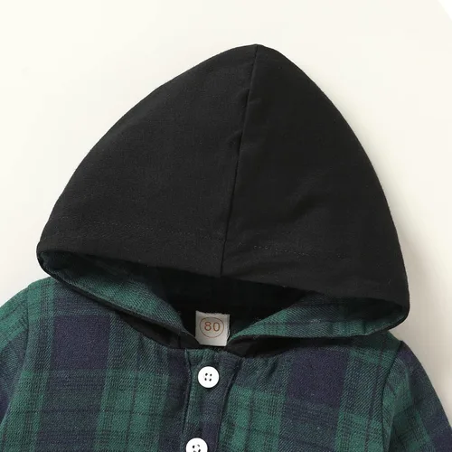 Vista 17 de YOUNGER TREE Conjunto de sudadera con capucha para niños pequeños, conjunto de camisa de franela a cuadros para otoño, invierno y primavera
