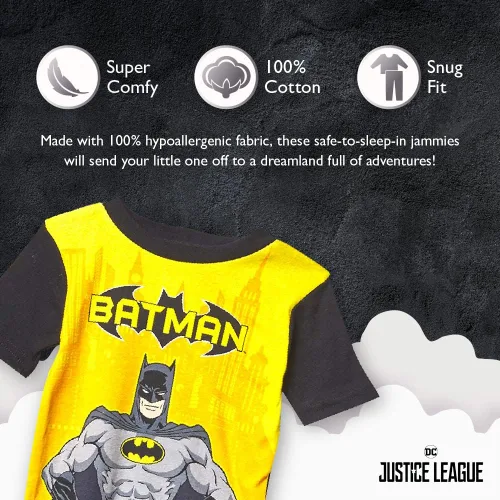 Vista 2 de DC Comics Boys' 4-Piece Snug-fit Cotton Pajamas Set