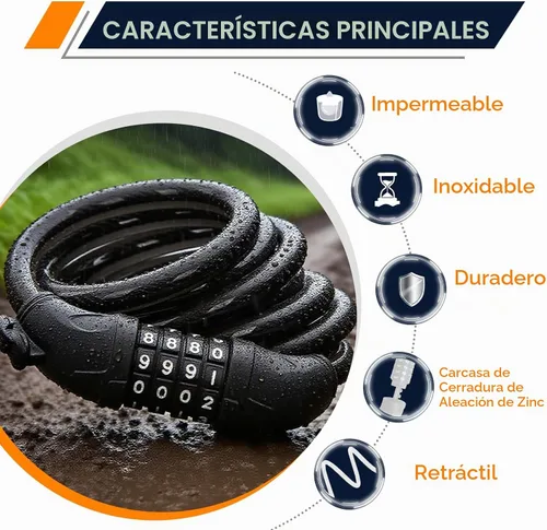 Vista 2 de SEPOX® Paquete de 2 piezas de 1.83 m de cable extra largo con combinación para bicicleta, cerradura de seguridad retráctil de 4 dígitos, cable de 12