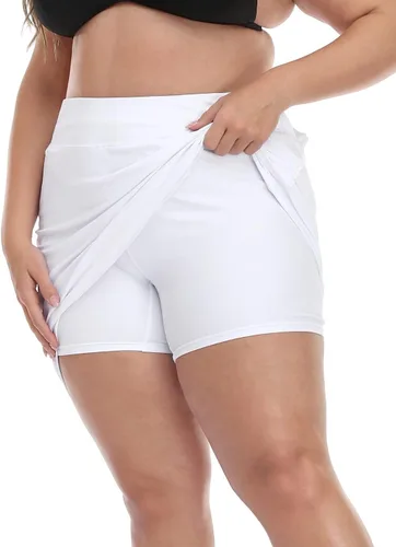 Vista 2 de HDE Falda pantalón corta de talla grande para mujer con pantalones cortos de bicicleta, pantalones cortos de golf, falda de natación con bolsillos