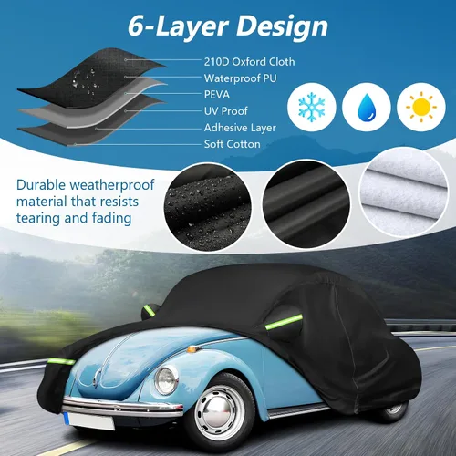 Vista 2 de Funda de automóvil sedán de 2 puertas para Volkswagen Beetle Bug 1960-1980 Protección resistente al agua para todo tipo de clima con cremallera