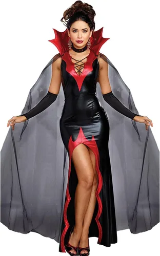 Vista 3 de NC - Lencería sexy, disfraz de vampiro, disfraz de Halloween, actuación escénica, tentación uniforme, cosplay, negro y rojo, negro rojo