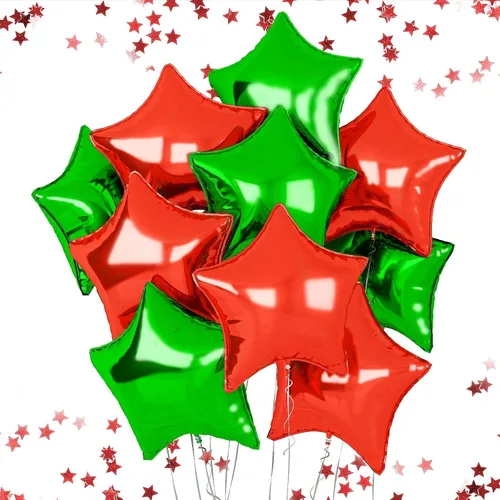 Vista 19 de Globos de estrellas rojas, azules y negras, globo de papel de aluminio de 18 pulgadas para helio, paquete de 10 globos rojos y azules, globo de Negro