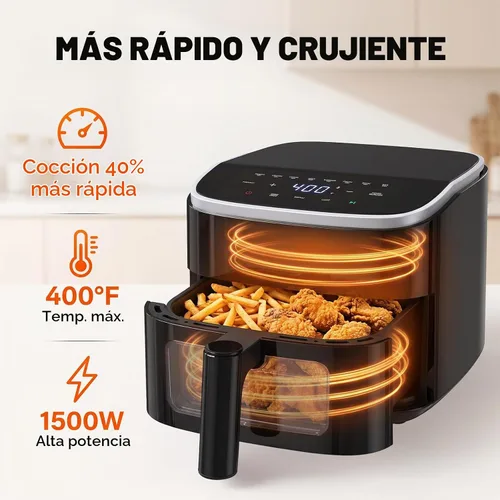 Vista 6 de OLIXIS Freidora de aire de 4 cuartos con ventana visible, freidora de aire digital de 1500 W con pantalla táctil con 8 ajustes preestablecidos Negro