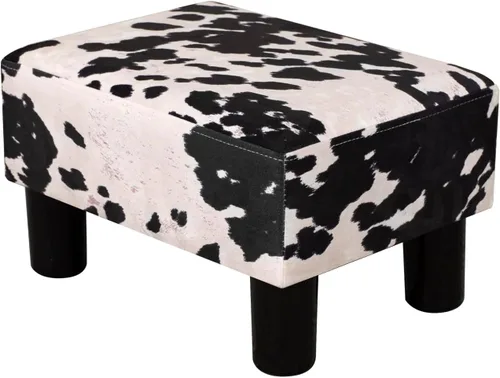 Vista 12 de Adeco Reposapiés otomano tapizado de lino de 15.4 pulgadas, pequeño taburete acolchado y asiento decorativo con patas de aspecto de madera, taburete