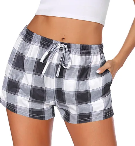Vista 9 de Ekouaer - Pantalones cortos de pijama para mujer con bolsillos elásticos y tira elástica, para dormir, con cordón Negro