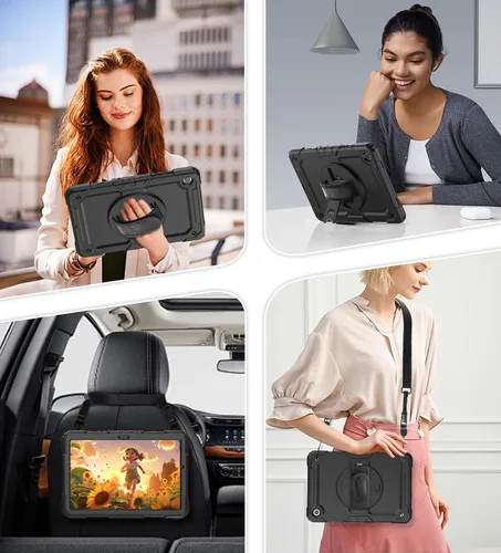 Vista 8 de DUNNO Funda para Samsung Galaxy Tab A9+ Plus de 11 pulgadas 2023, a prueba de golpes con protector de pantalla, soporte giratorio de 360°, correa