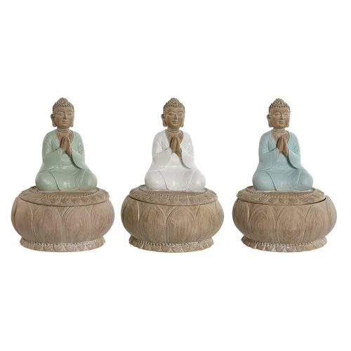 Vista 2 de Figura Decorativa Home ESPRIT Blanco Verde Turquesa Oriental 11 x 11 x 15 cm (3 Unidades)