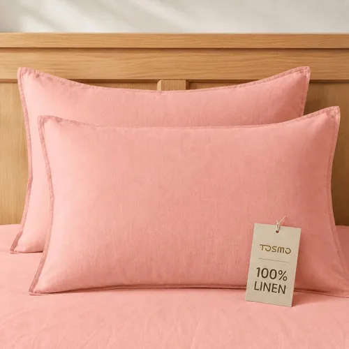 Vista 14 de TOSMO Juego de 2 fundas de almohada 100% lino tamaño estándar, fundas de almohada lavadas a la piedra, cierre de sobre, fundas de almohada suaves