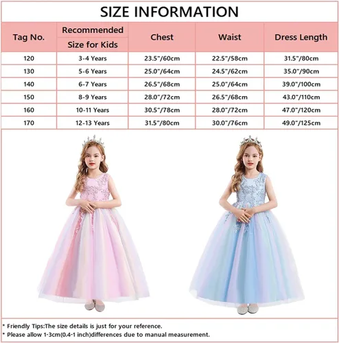 Vista 5 de MYRISAM Vestido largo de tul con encaje bordado para niñas de flores, para comunión, para comunión, cumpleaños, princesa, concurso de belleza