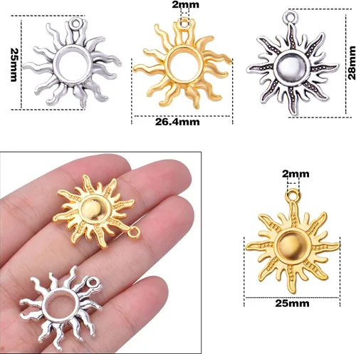 Vista 3 de Aylifu Sun Pendant Charm Alloy Tibetan Style Celestial Sun Charm Craft Supplies for DIY Earrings Necklace Bracelet Jewelry Making Christmas Party