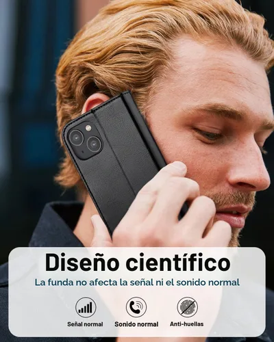 Vista 7 de OCASE Funda tipo cartera para iPhone 14 con tarjeteros, color negro