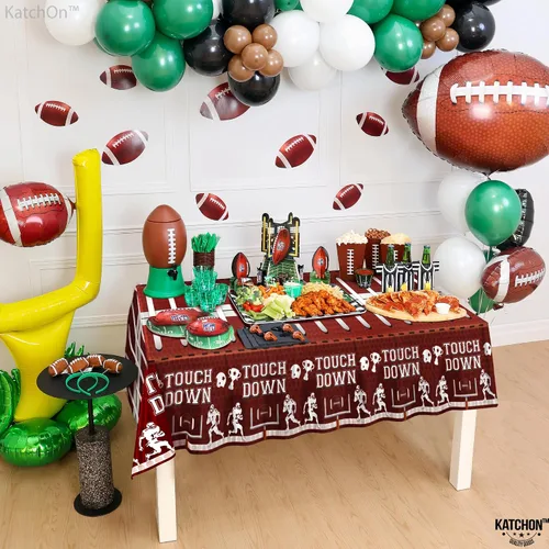 Vista 7 de KatchOn, XtraLarge - Mantel de fútbol – Paquete de 3 Decoraciones de fiesta de fútbol Mantel de campo de fútbol marrón Mantel de touchdown