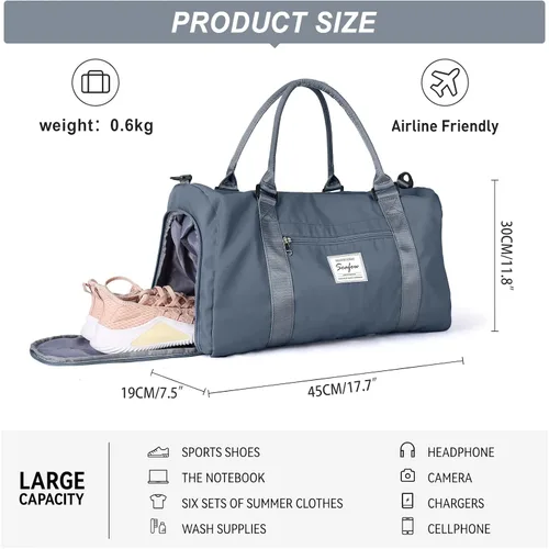 Vista 3 de Weekender Gym - Bolsas de lona para mujer con neceser, A-haze Azul