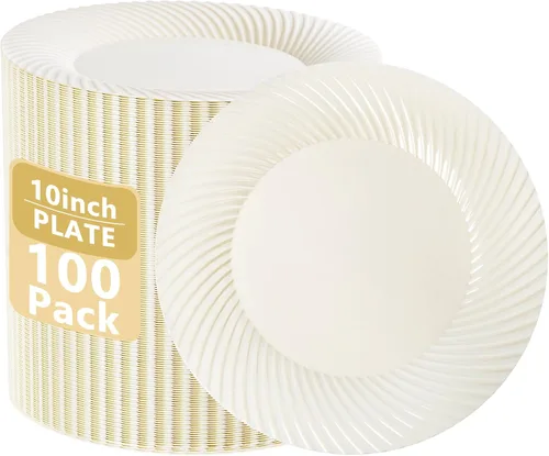 Vista 18 de I00000 - Platos de plástico azul de 7 pulgadas, 100 platos desechables de postre resistentes, platos de ensalada azules desechables, platos duros
