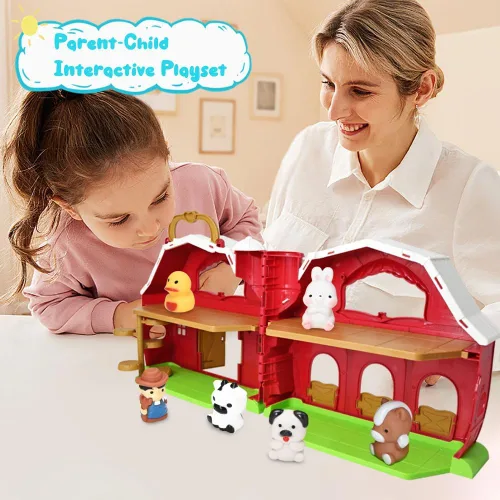 Vista 6 de Big Red Barn Toy Farm Animal Finger Puppets para niños de 1, 2, 3, 4, 5 años, juego de granja de simulación con granero y granjero, juguetes
