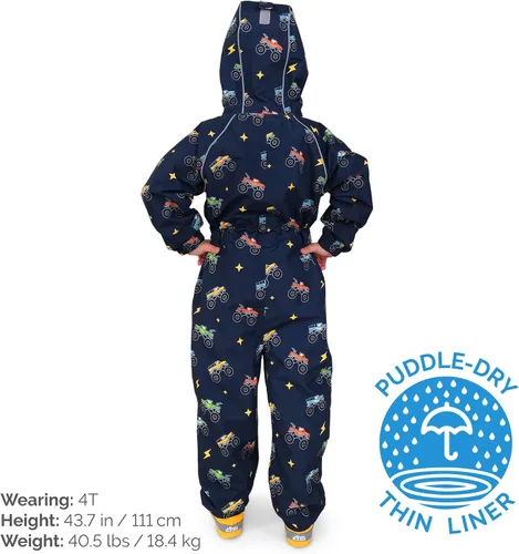 Vista 2 de JAN & JUL Traje impermeable para lluvia, overol a prueba de viento para niños pequeños y niños Thin-liner: Camiones grandes
