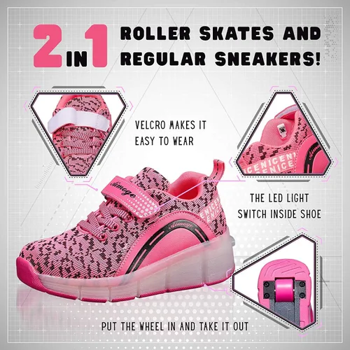 Vista 5 de SDSPEED - Zapatos deportivos de patinaje para niños con ruedas individuales de LED
