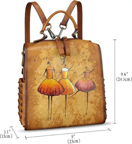 Vista 6 de Bolso cruzado de cuero genuino para mujer, bolso cruzado pintado a mano, bolso cruzado con asa superior, mochila convertible hecha a mano